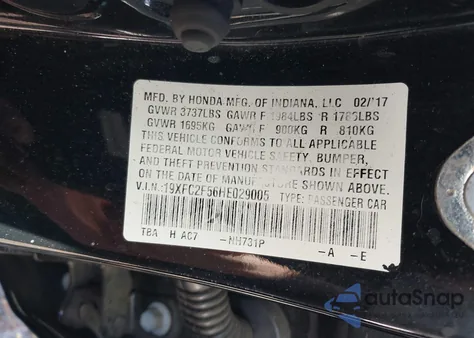 2017 Honda Civic Lx from USA, damaged, VIN 19XFC2F56HE029005